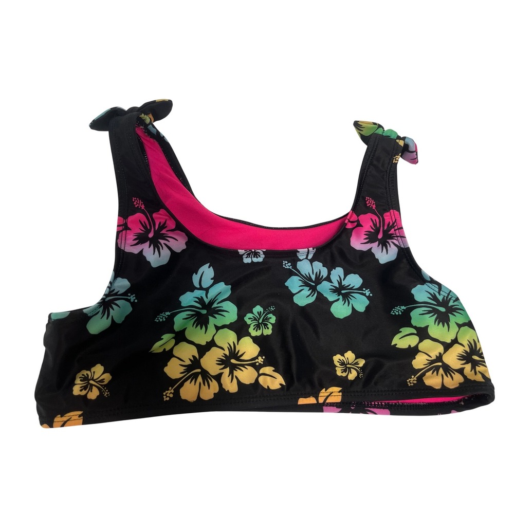 Wonder Nation Girls XL 14-16‎ Bikini Set Rainbow Hibiscus Floral Black Two Piece